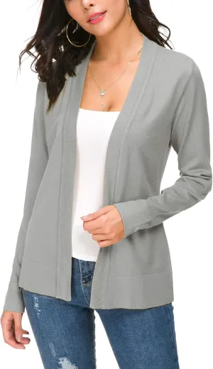 Women's Long Sleeve Open Front Cardigan Sweater Lightweight Casual Knit Sweaters