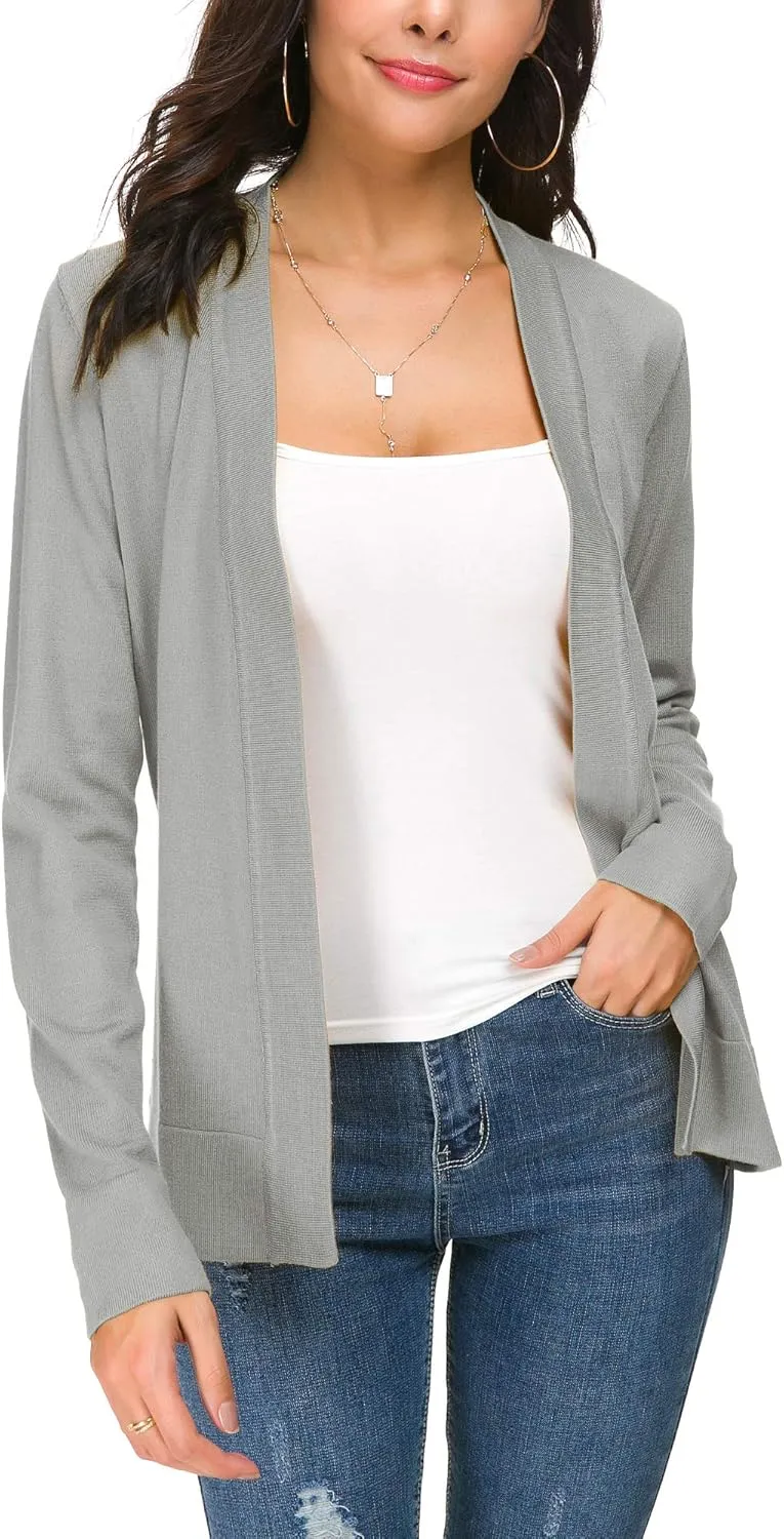 Women's Long Sleeve Open Front Cardigan Sweater Lightweight Casual Knit Sweaters