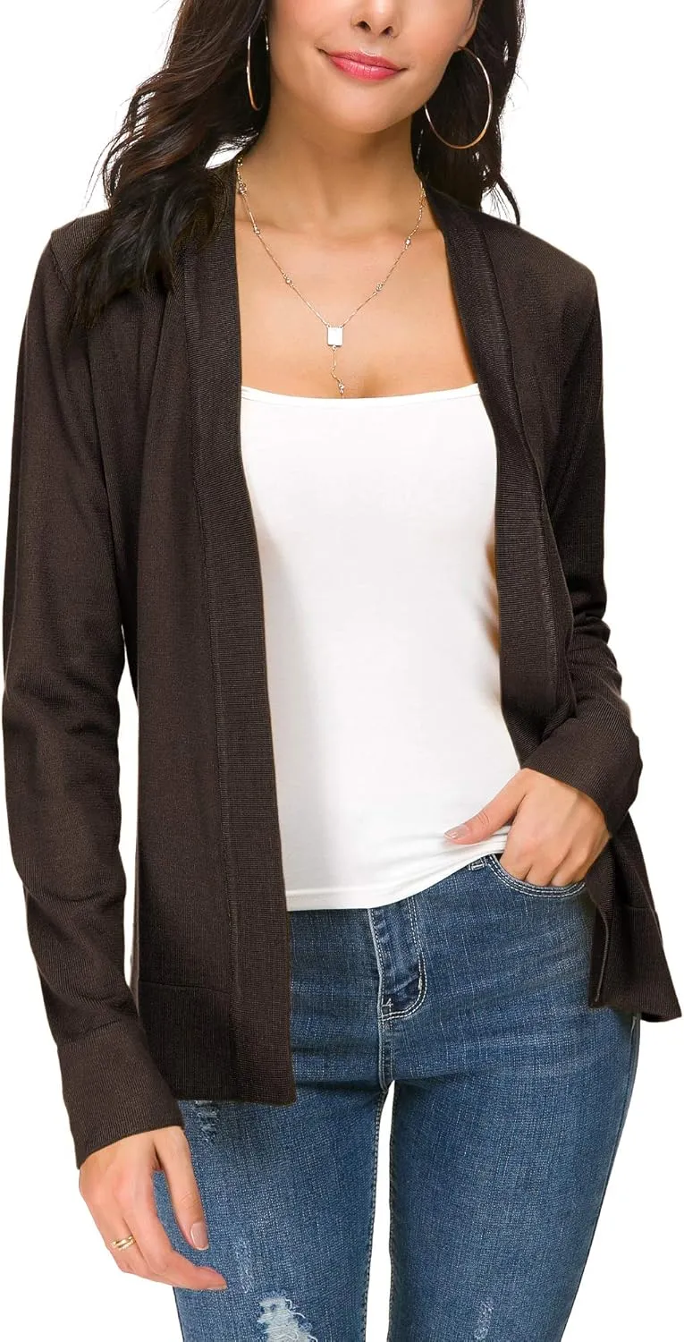 Women's Long Sleeve Open Front Cardigan Sweater Lightweight Casual Knit Sweaters