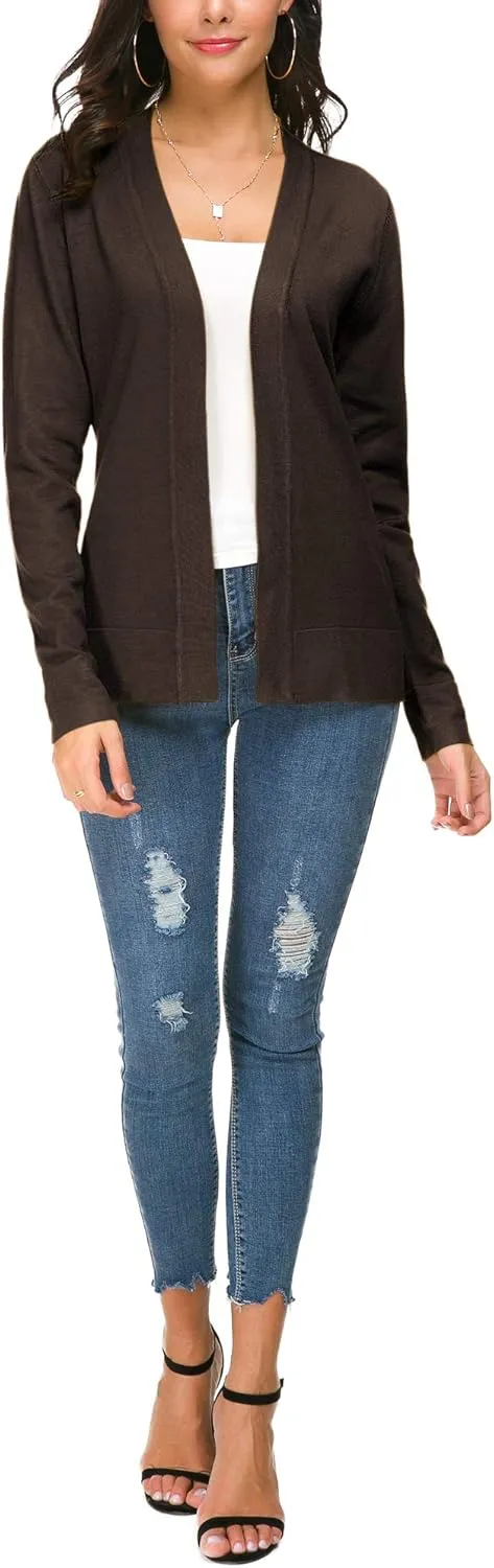 Women's Long Sleeve Open Front Cardigan Sweater Lightweight Casual Knit Sweaters