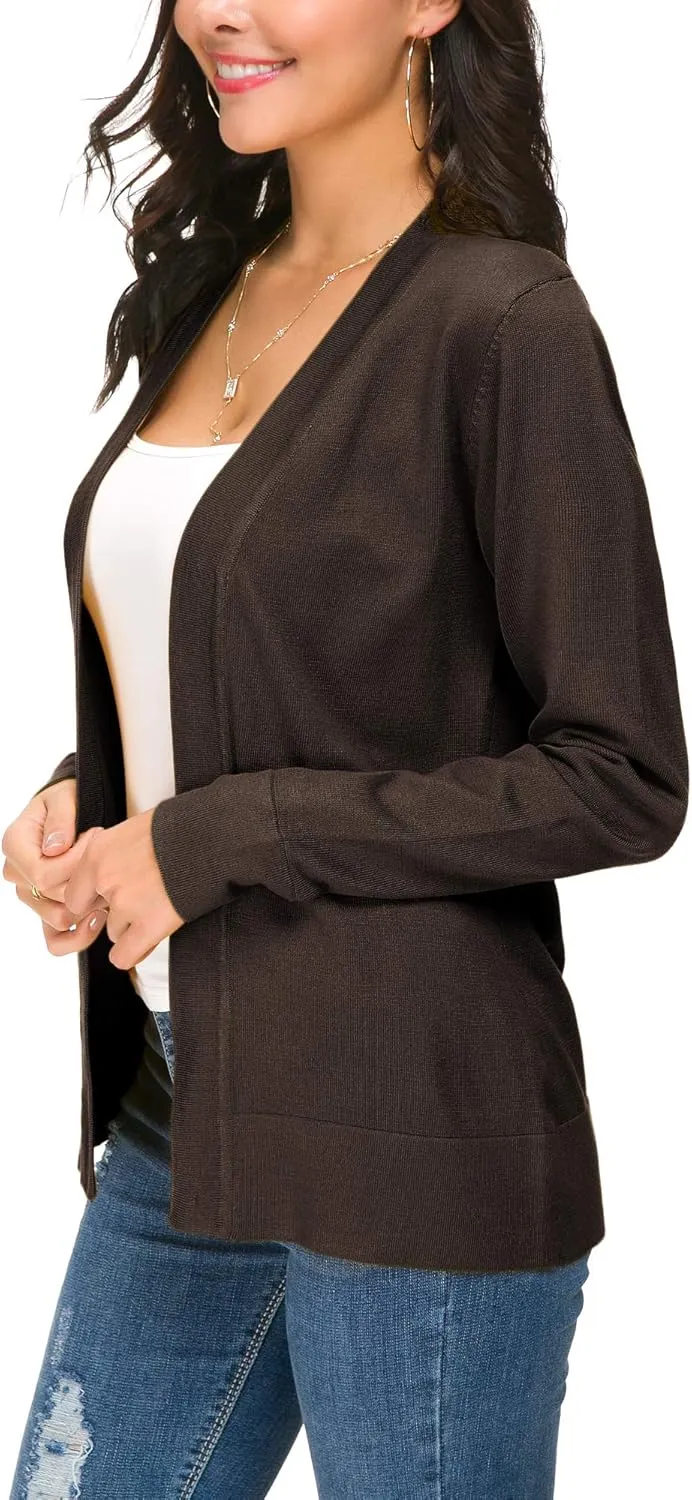 Women's Long Sleeve Open Front Cardigan Sweater Lightweight Casual Knit Sweaters