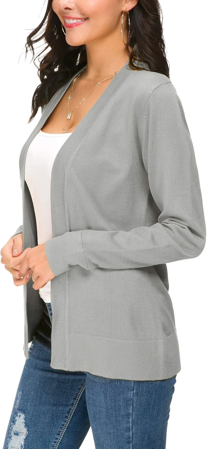 Women's Long Sleeve Open Front Cardigan Sweater Lightweight Casual Knit Sweaters