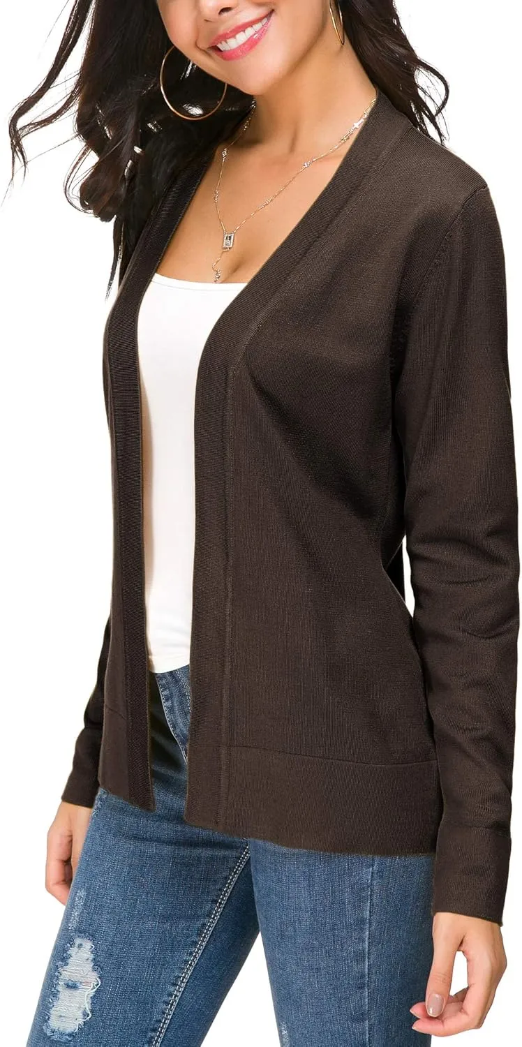 Women's Long Sleeve Open Front Cardigan Sweater Lightweight Casual Knit Sweaters