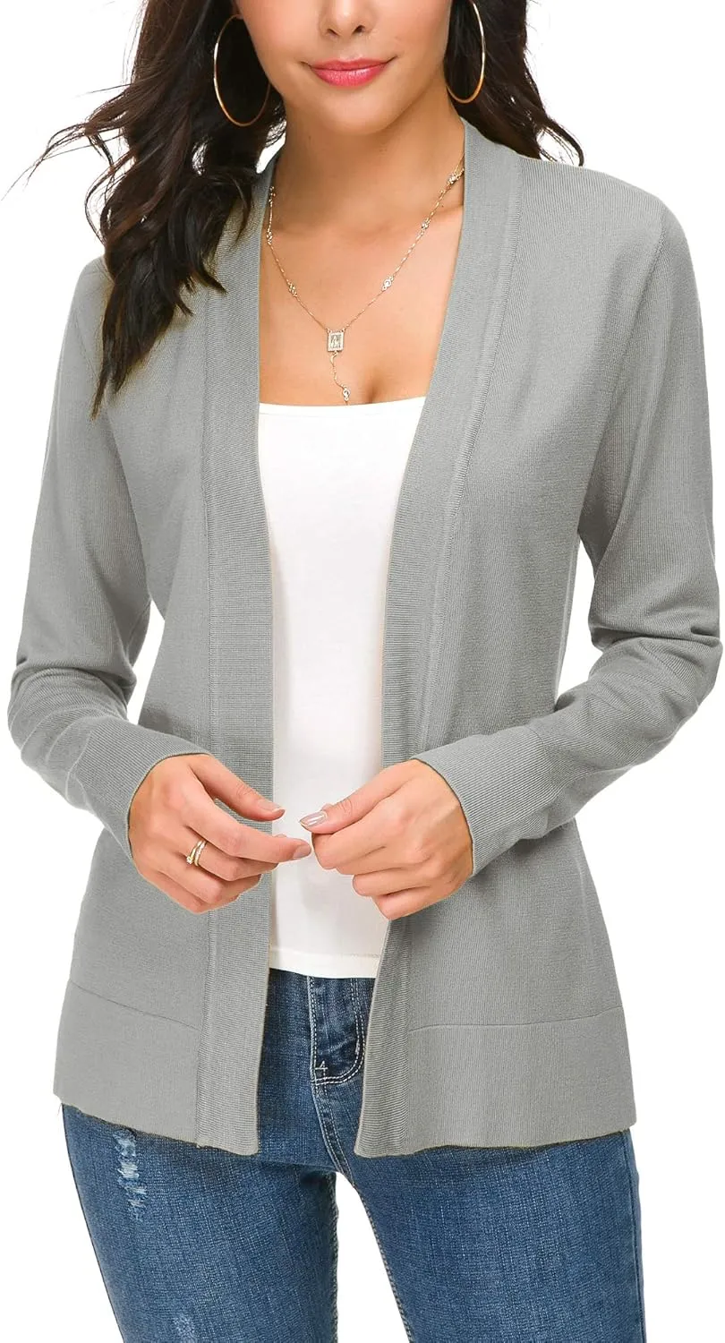 Women's Long Sleeve Open Front Cardigan Sweater Lightweight Casual Knit Sweaters