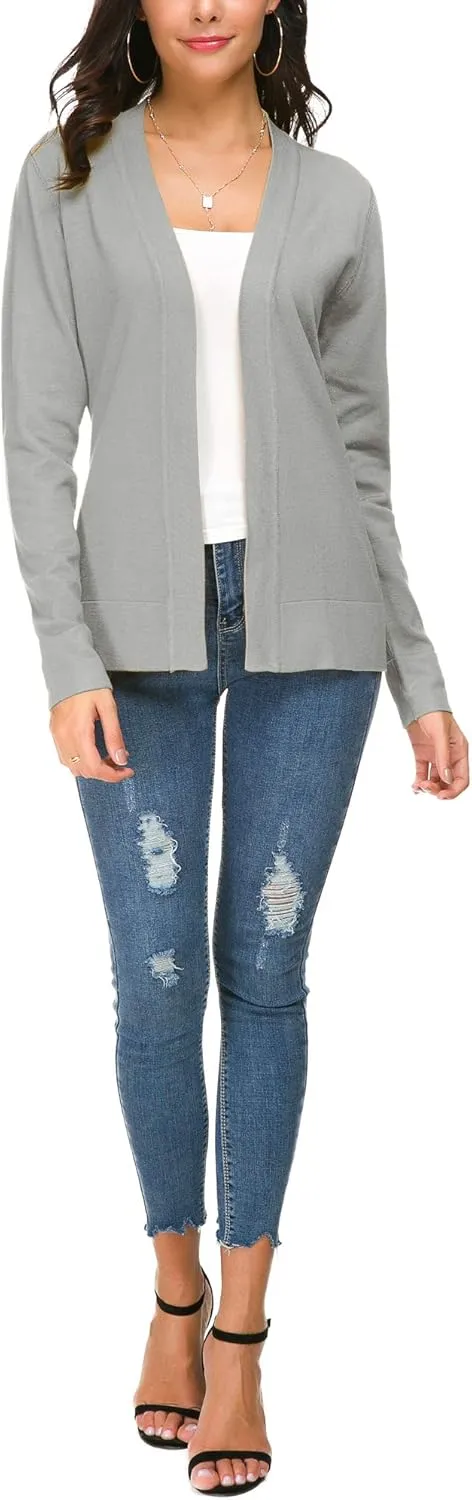 Women's Long Sleeve Open Front Cardigan Sweater Lightweight Casual Knit Sweaters
