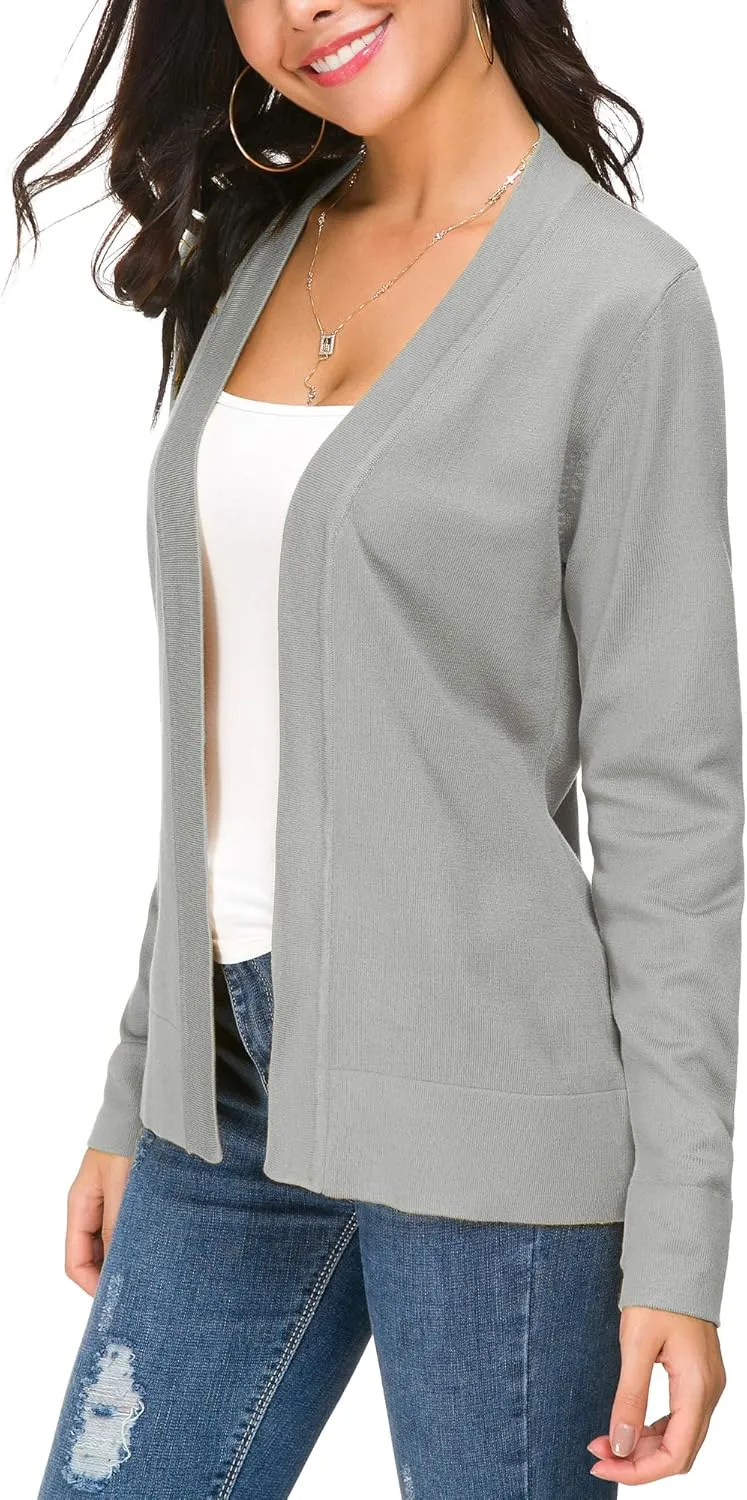 Women's Long Sleeve Open Front Cardigan Sweater Lightweight Casual Knit Sweaters
