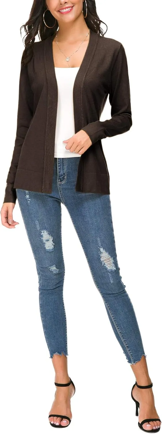 Women's Long Sleeve Open Front Cardigan Sweater Lightweight Casual Knit Sweaters
