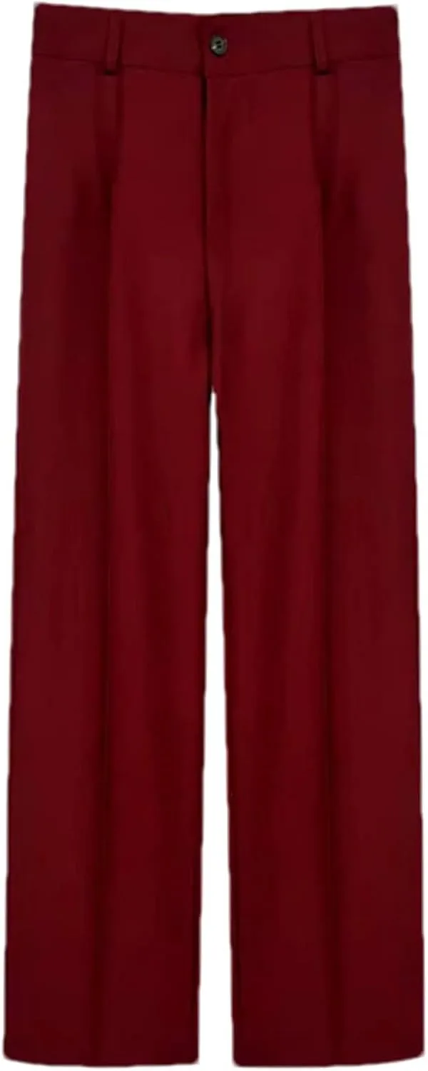 Women's Office Business Straight Pants Vintage High Waist Zipper Wide Leg Trousers