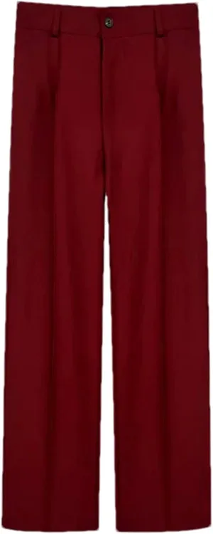 Women's Office Business Straight Pants Vintage High Waist Zipper Wide Leg Trousers