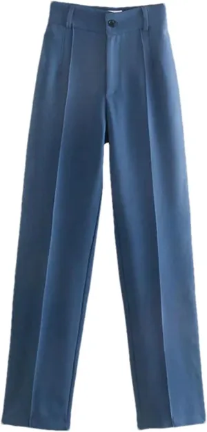 Women's Office Business Straight Pants Vintage High Waist Zipper Wide Leg Trousers