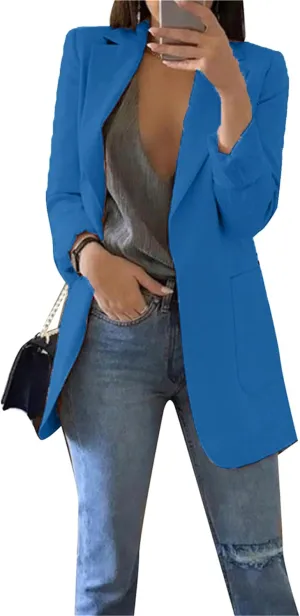 Womens Open Front Long Sleeve Jackets Casual Lapel Collar Blazer Solid Color Loose Fit Outfit Blazer