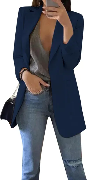 Womens Open Front Long Sleeve Jackets Casual Lapel Collar Blazer Solid Color Loose Fit Outfit Blazer