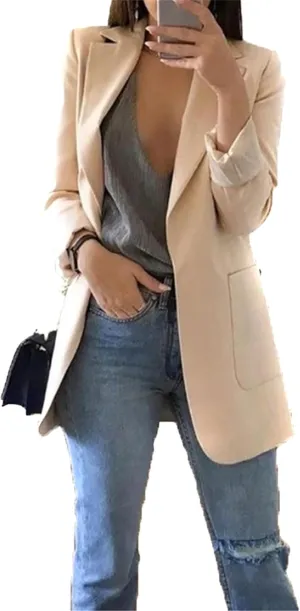 Womens Open Front Long Sleeve Jackets Casual Lapel Collar Blazer Solid Color Loose Fit Outfit Blazer