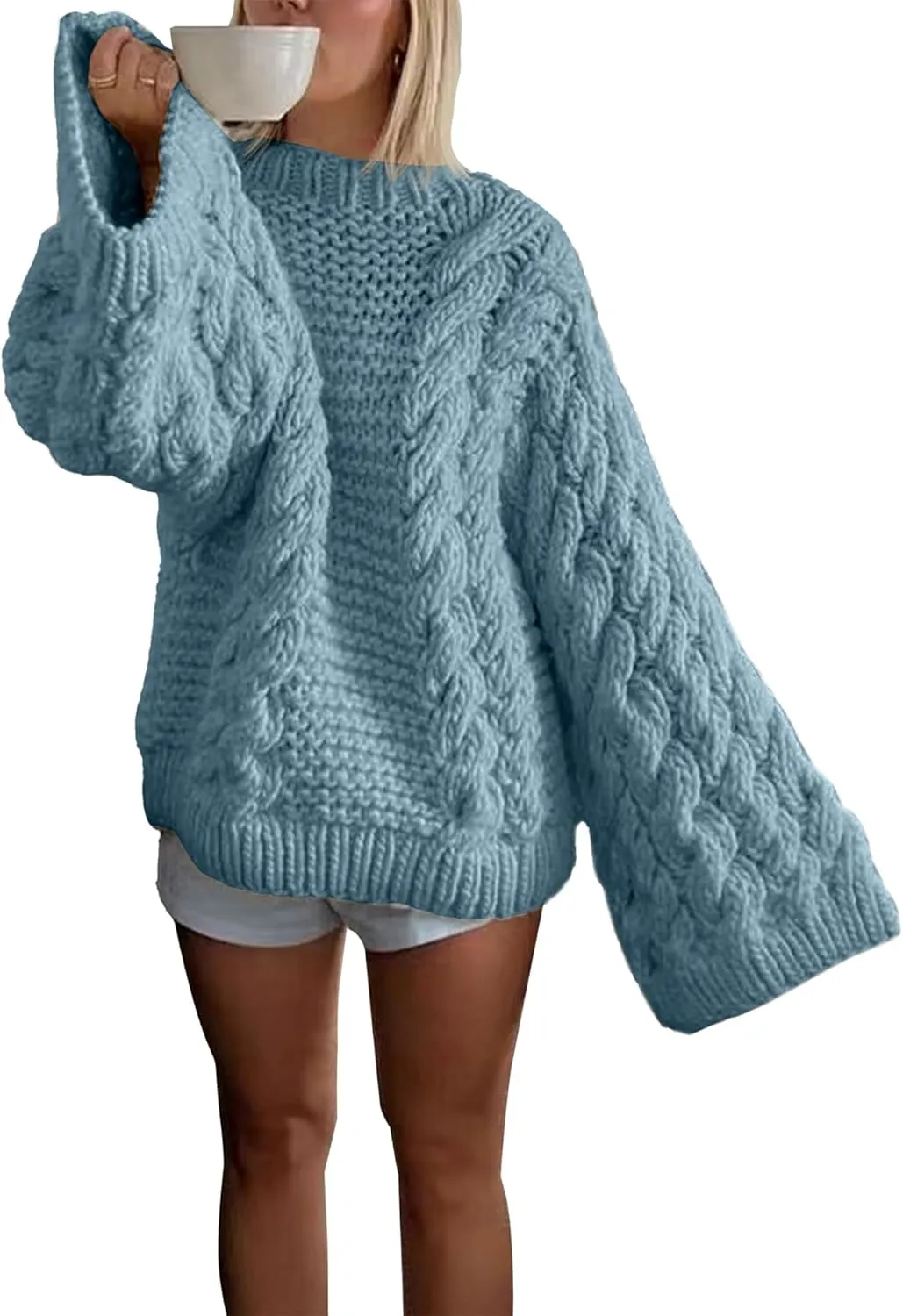 Women's Oversized Cable Knit Sweaters, Fall Casual Loose Long Sleeve Chunky Knitted Pullover Sweater Tops