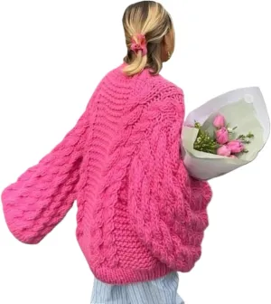 Women's Oversized Cable Knit Sweaters, Fall Casual Loose Long Sleeve Chunky Knitted Pullover Sweater Tops