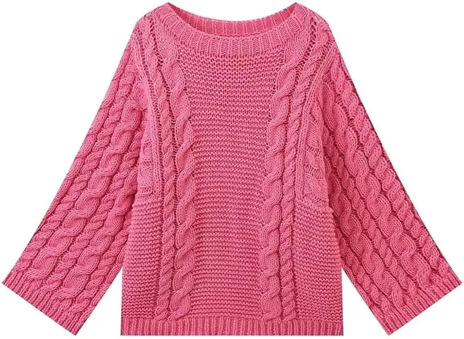 Women's Oversized Cable Knit Sweaters, Fall Casual Loose Long Sleeve Chunky Knitted Pullover Sweater Tops