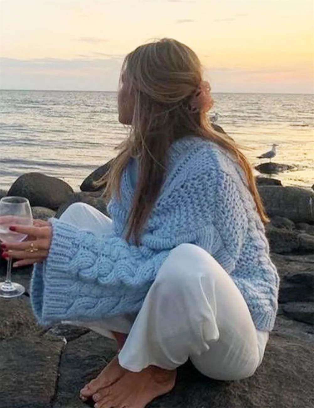Women's Oversized Cable Knit Sweaters, Fall Casual Loose Long Sleeve Chunky Knitted Pullover Sweater Tops
