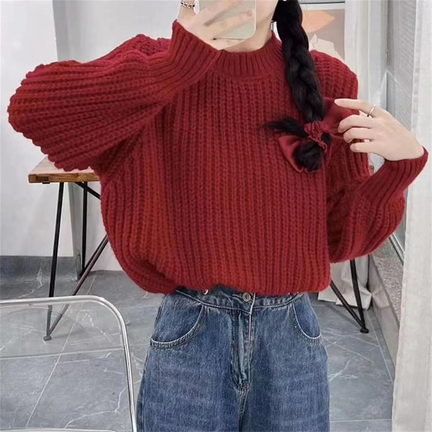 Womens Oversized Sweaters Casual Long Sleeve Turtleneck Blouse Loose Fit Solid Color Winter Outfits Thermal Clothes