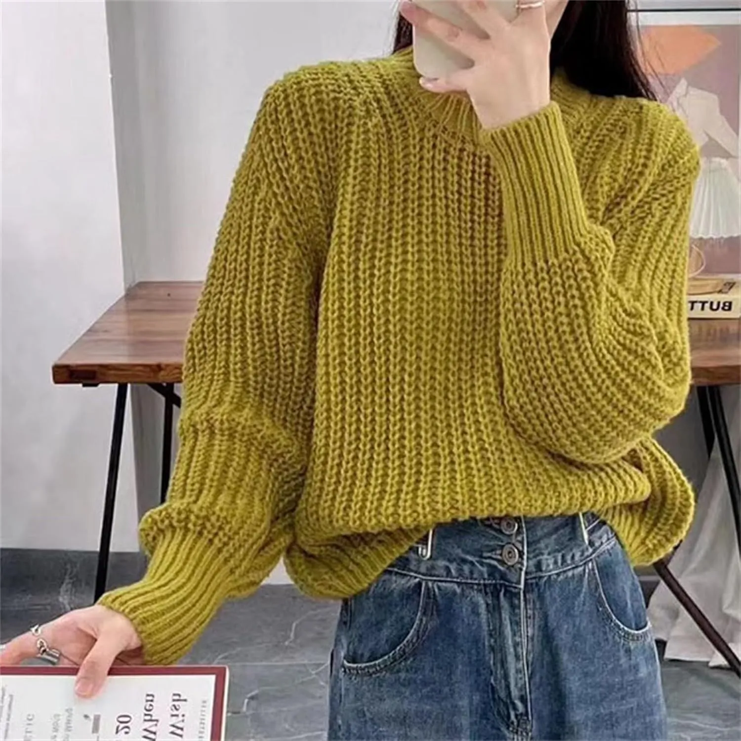 Womens Oversized Sweaters Casual Long Sleeve Turtleneck Blouse Loose Fit Solid Color Winter Outfits Thermal Clothes