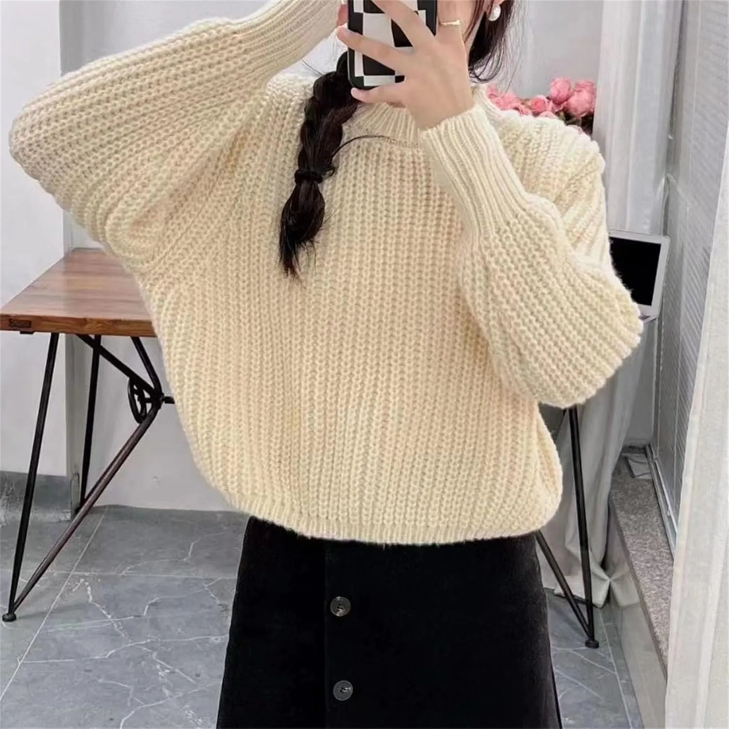 Womens Oversized Sweaters Casual Long Sleeve Turtleneck Blouse Loose Fit Solid Color Winter Outfits Thermal Clothes
