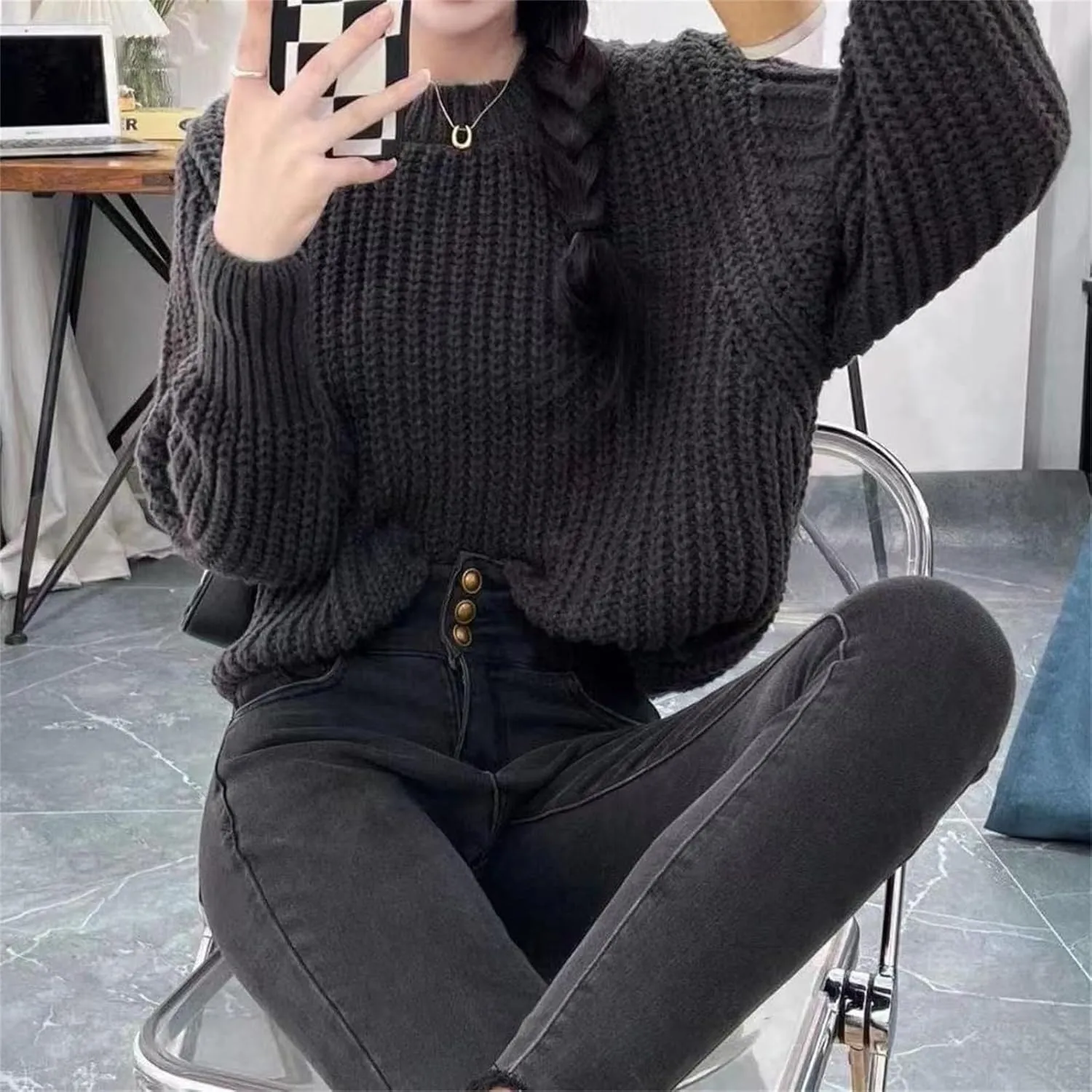 Womens Oversized Sweaters Casual Long Sleeve Turtleneck Blouse Loose Fit Solid Color Winter Outfits Thermal Clothes
