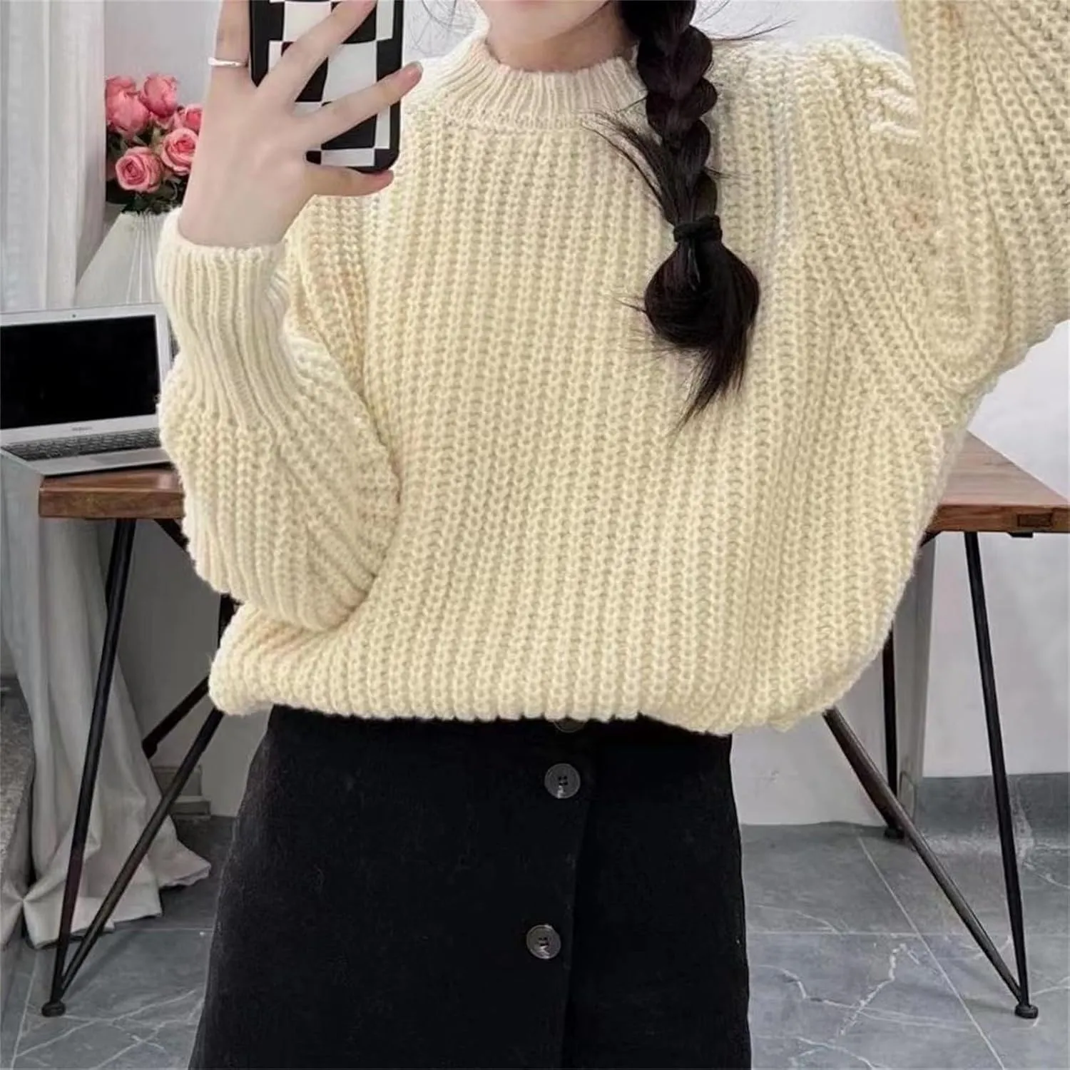Womens Oversized Sweaters Casual Long Sleeve Turtleneck Blouse Loose Fit Solid Color Winter Outfits Thermal Clothes