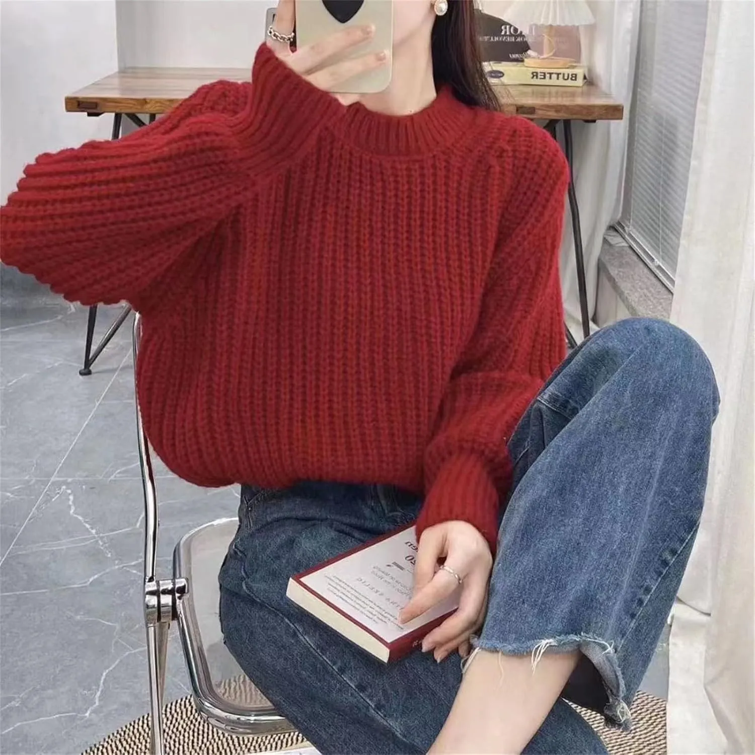Womens Oversized Sweaters Casual Long Sleeve Turtleneck Blouse Loose Fit Solid Color Winter Outfits Thermal Clothes