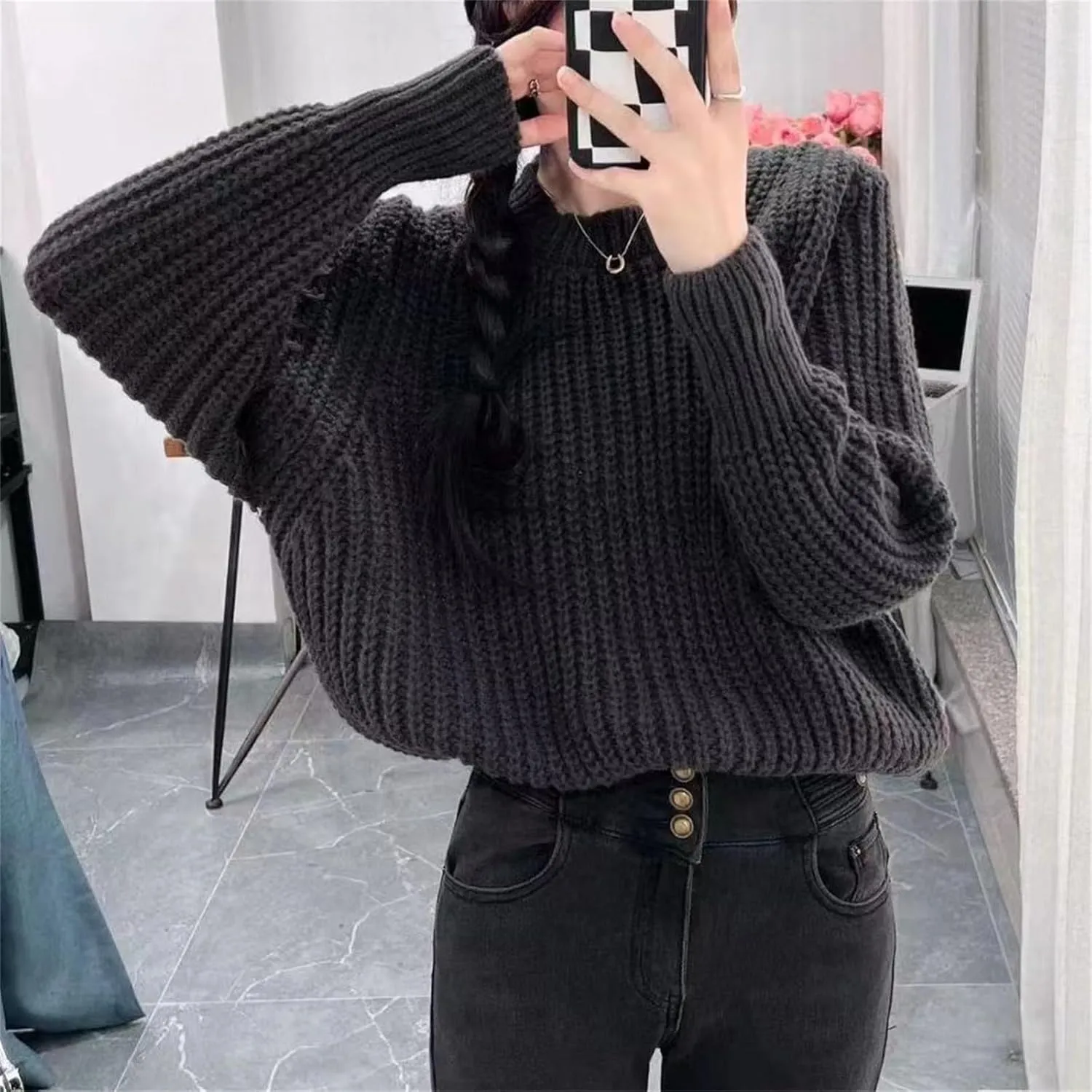 Womens Oversized Sweaters Casual Long Sleeve Turtleneck Blouse Loose Fit Solid Color Winter Outfits Thermal Clothes
