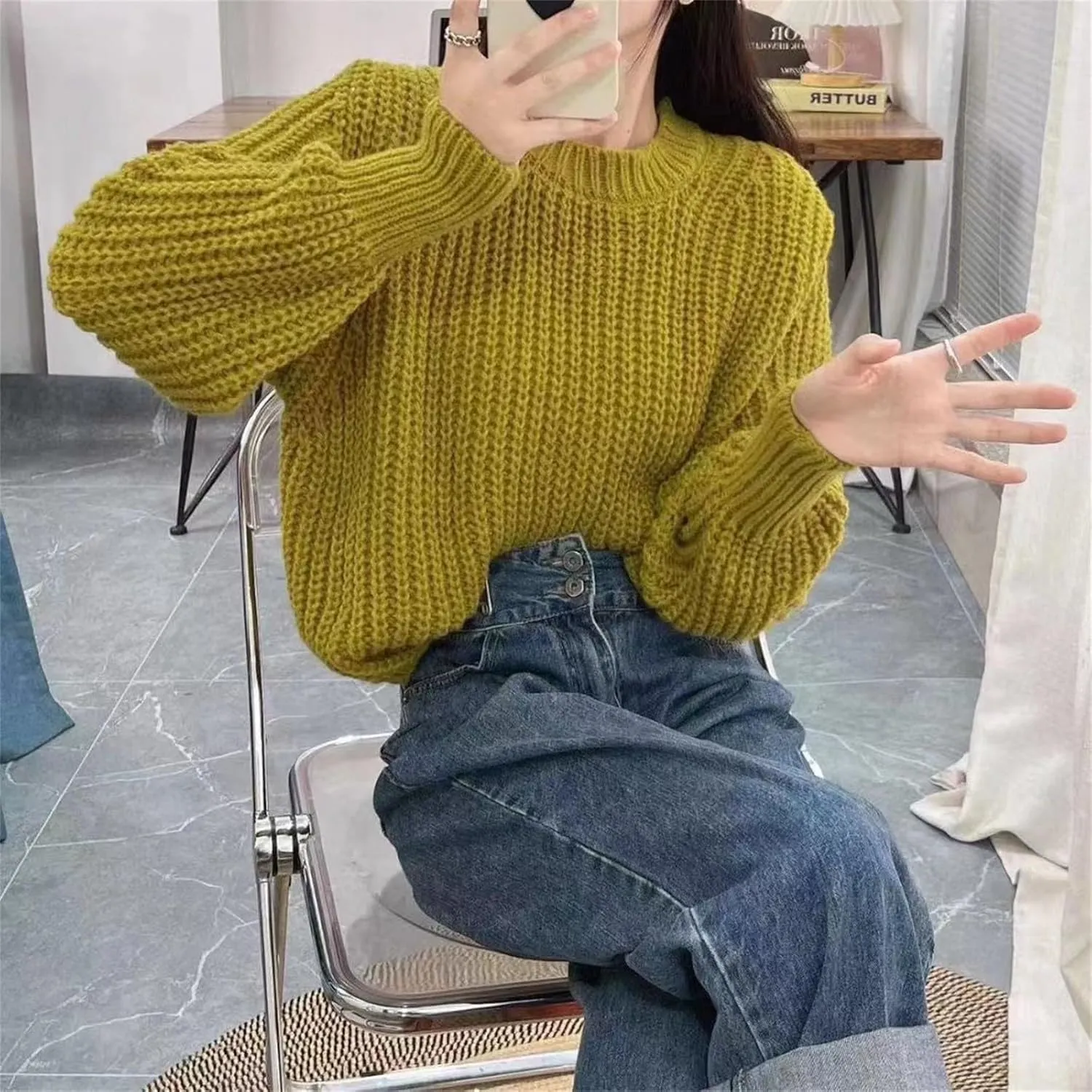 Womens Oversized Sweaters Casual Long Sleeve Turtleneck Blouse Loose Fit Solid Color Winter Outfits Thermal Clothes
