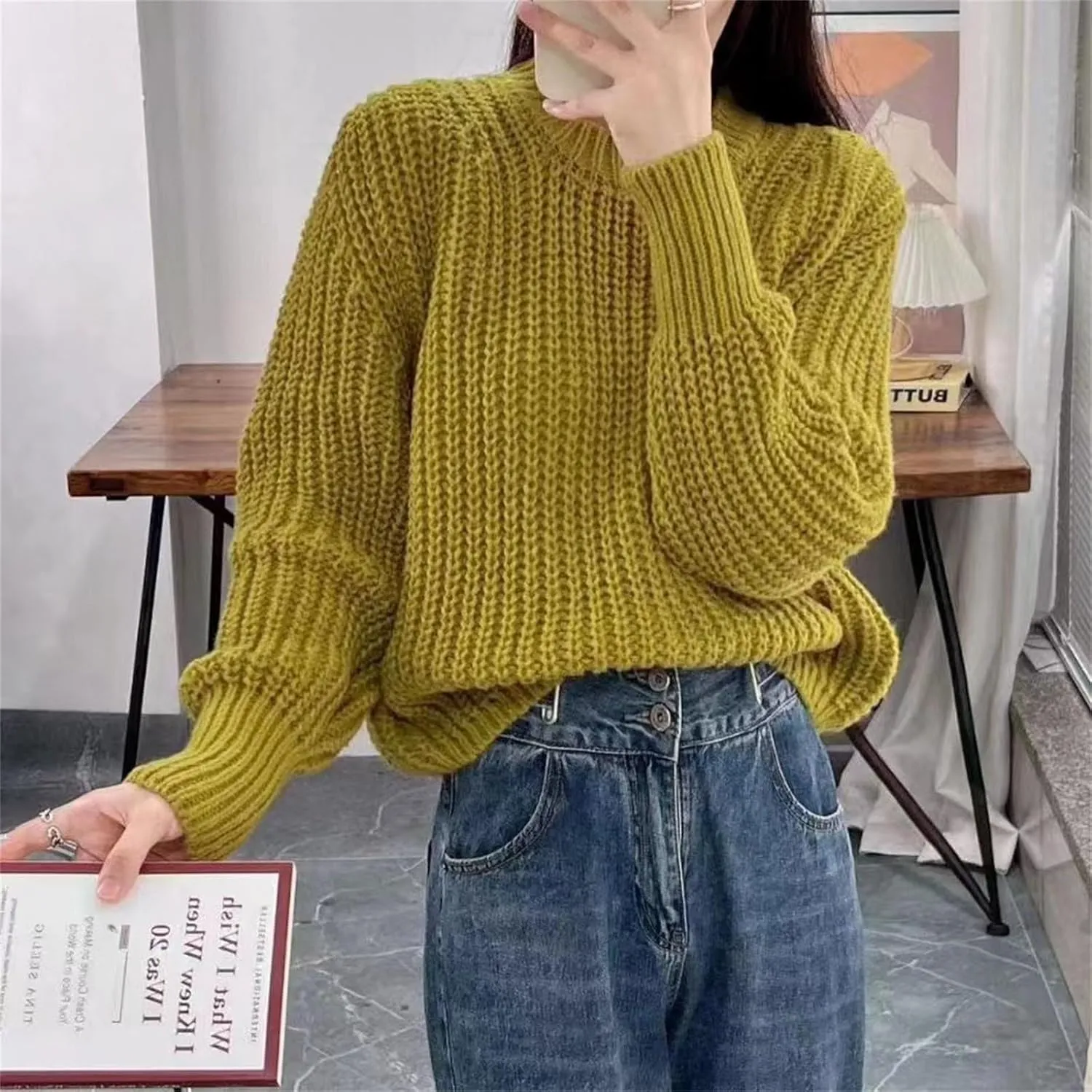 Womens Oversized Sweaters Casual Long Sleeve Turtleneck Blouse Loose Fit Solid Color Winter Outfits Thermal Clothes