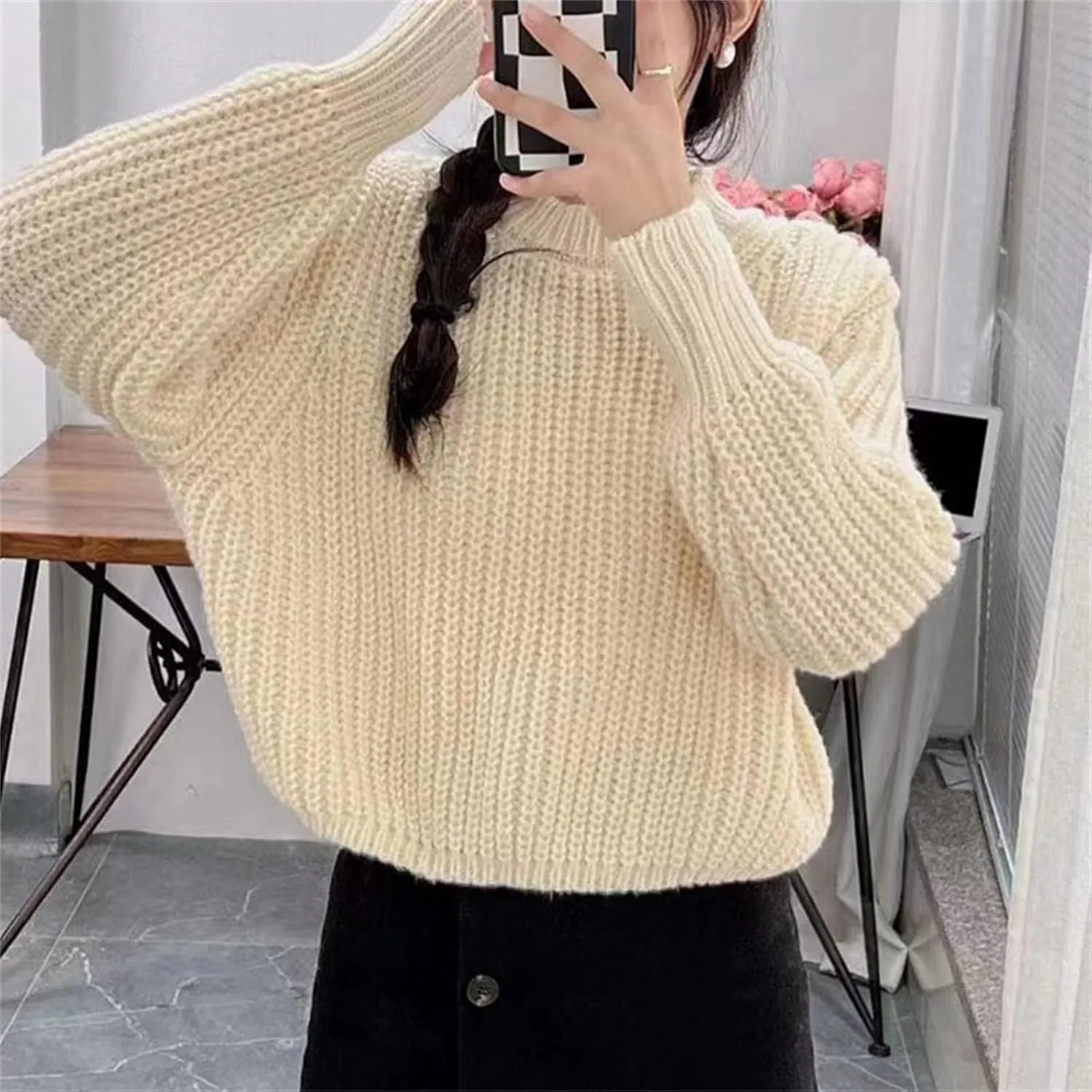 Womens Oversized Sweaters Casual Long Sleeve Turtleneck Blouse Loose Fit Solid Color Winter Outfits Thermal Clothes