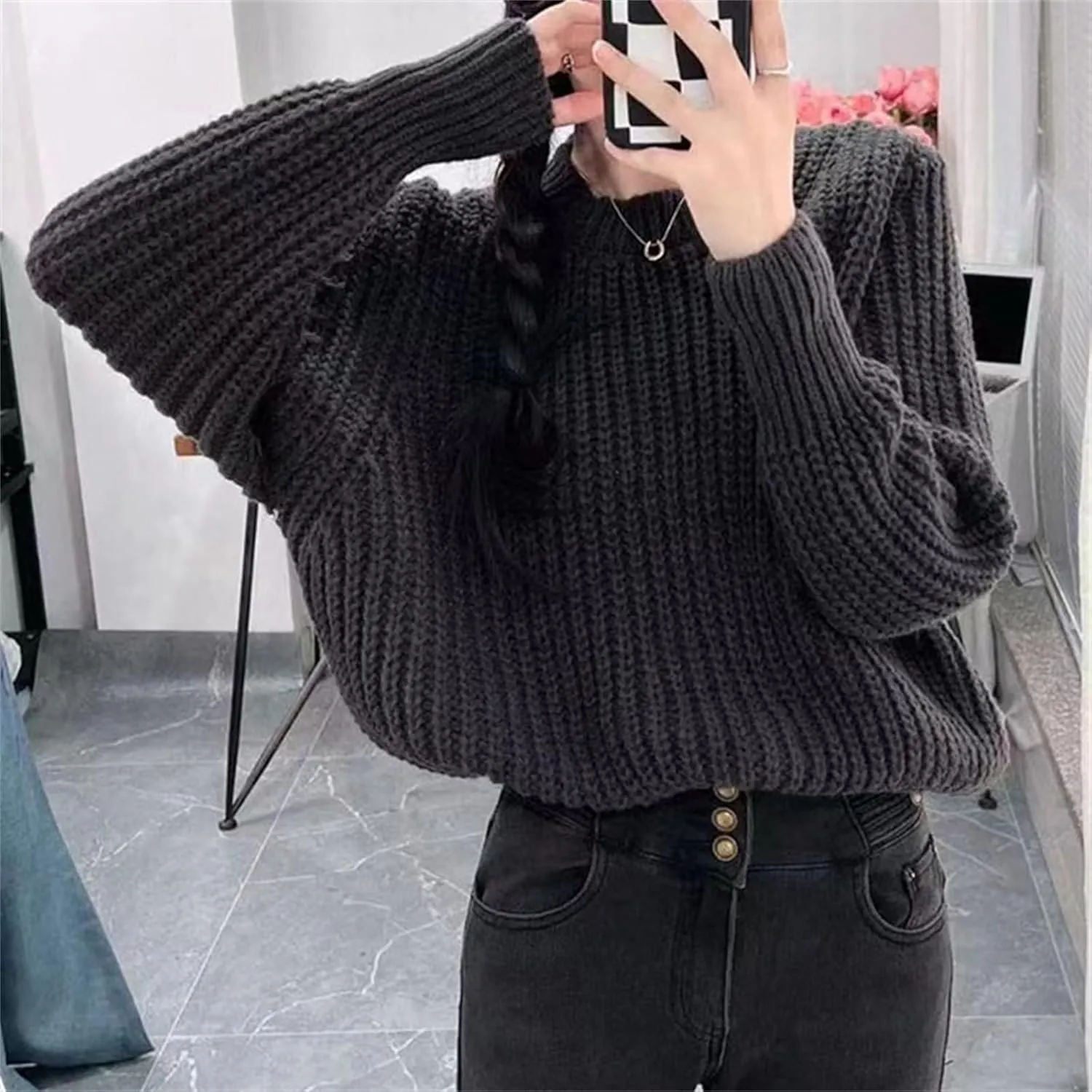 Womens Oversized Sweaters Casual Long Sleeve Turtleneck Blouse Loose Fit Solid Color Winter Outfits Thermal Clothes