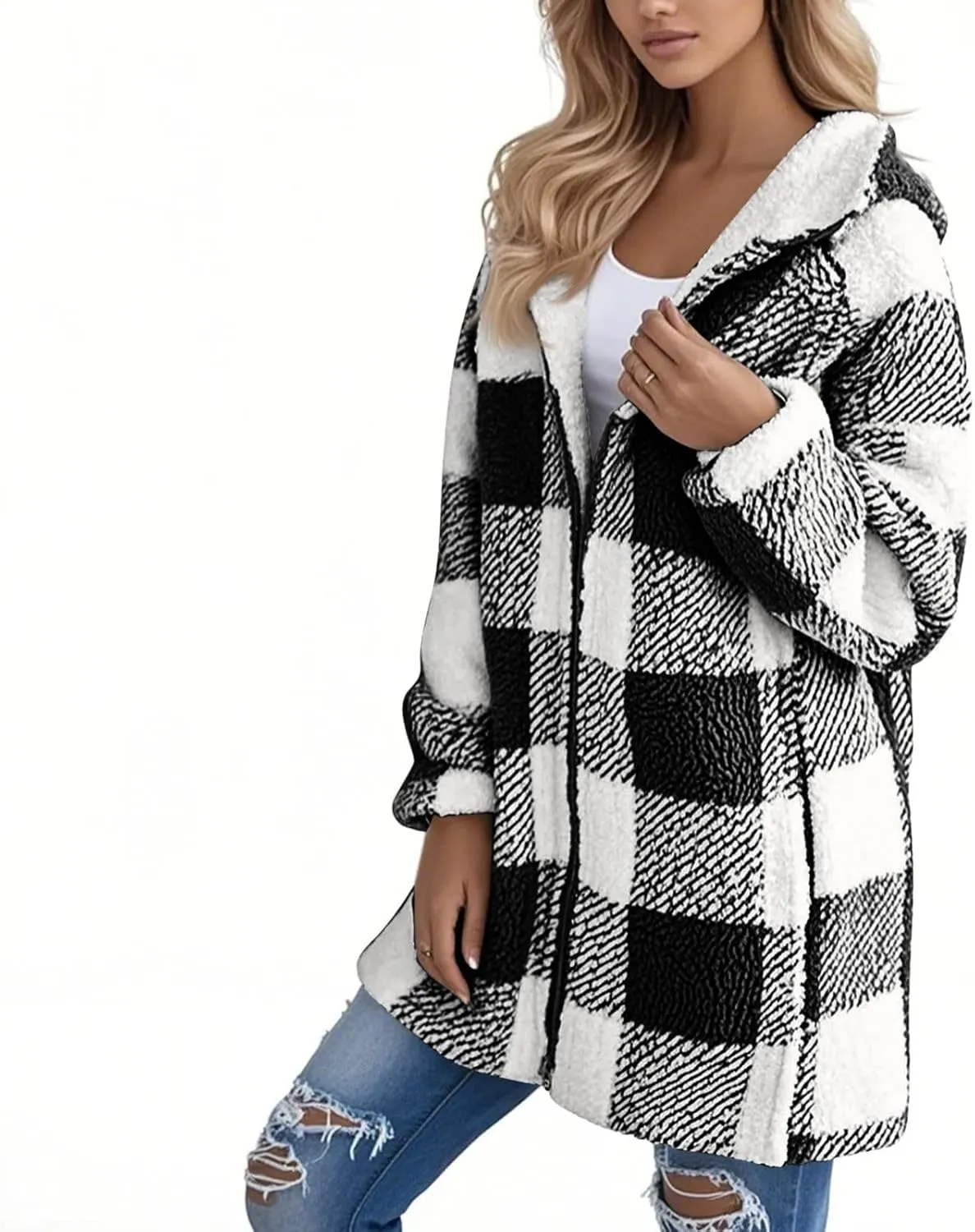 Womens Plaid Flannel Fleece Jackets Fall Winter Sherpa Shackets Long Sleeve Button Down Coats Shirt Casual Jacket