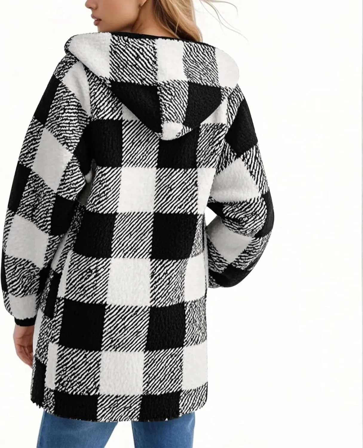 Womens Plaid Flannel Fleece Jackets Fall Winter Sherpa Shackets Long Sleeve Button Down Coats Shirt Casual Jacket
