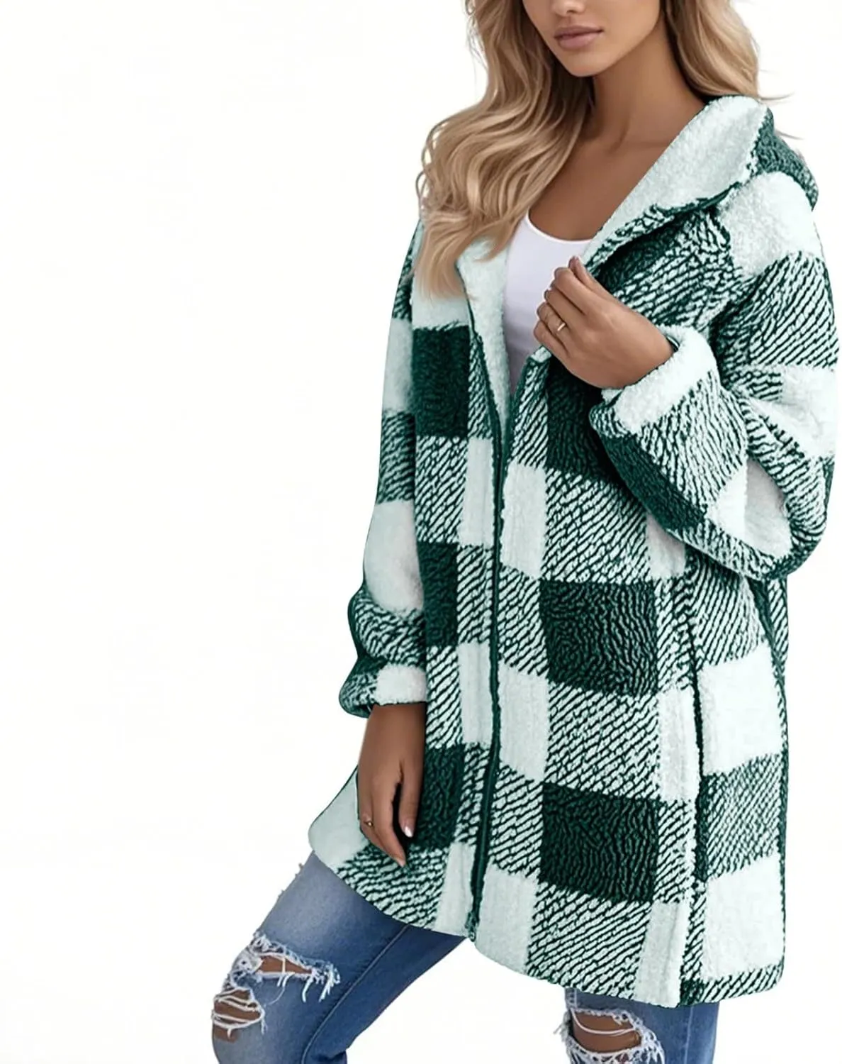 Womens Plaid Flannel Fleece Jackets Fall Winter Sherpa Shackets Long Sleeve Button Down Coats Shirt Casual Jacket