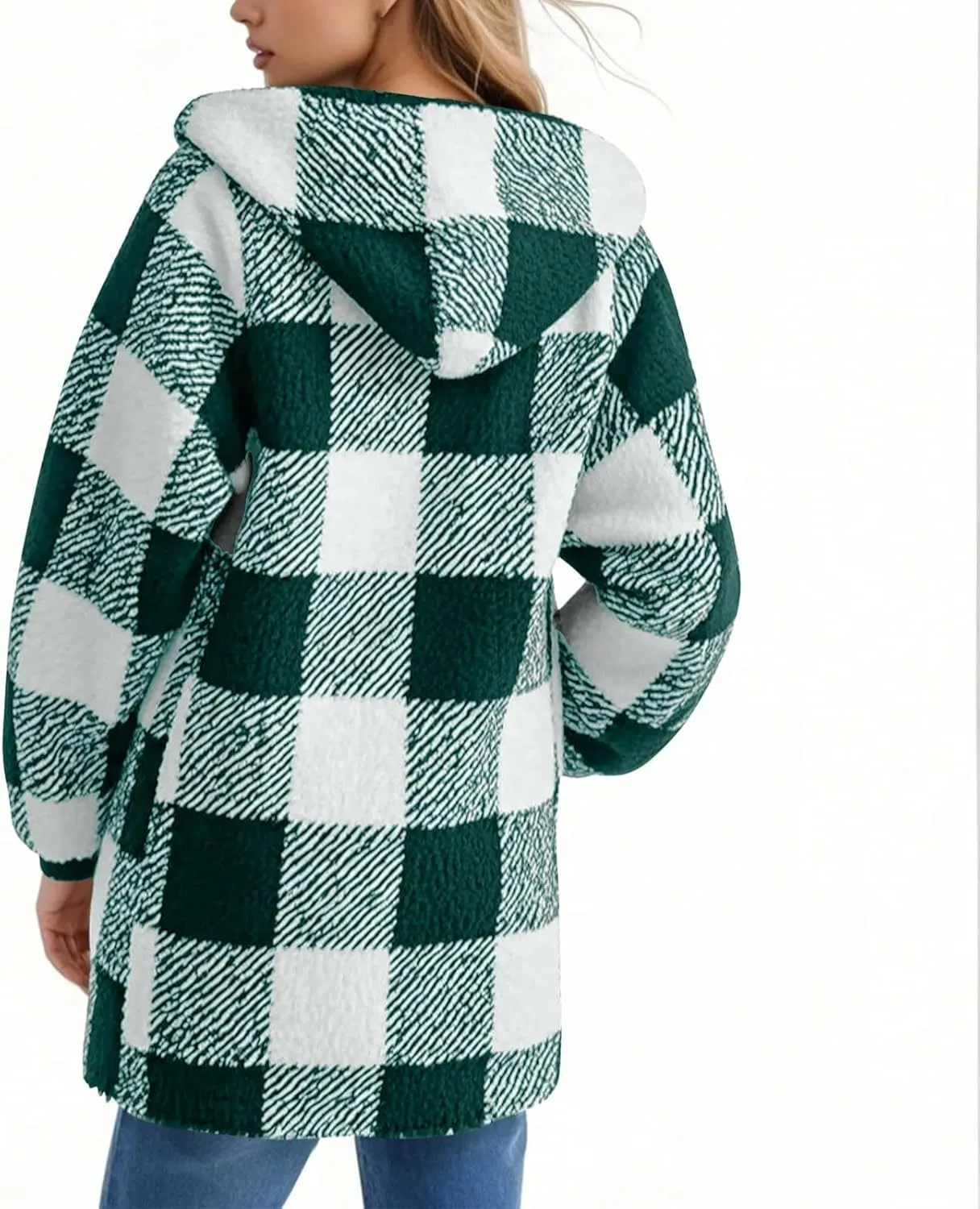 Womens Plaid Flannel Fleece Jackets Fall Winter Sherpa Shackets Long Sleeve Button Down Coats Shirt Casual Jacket