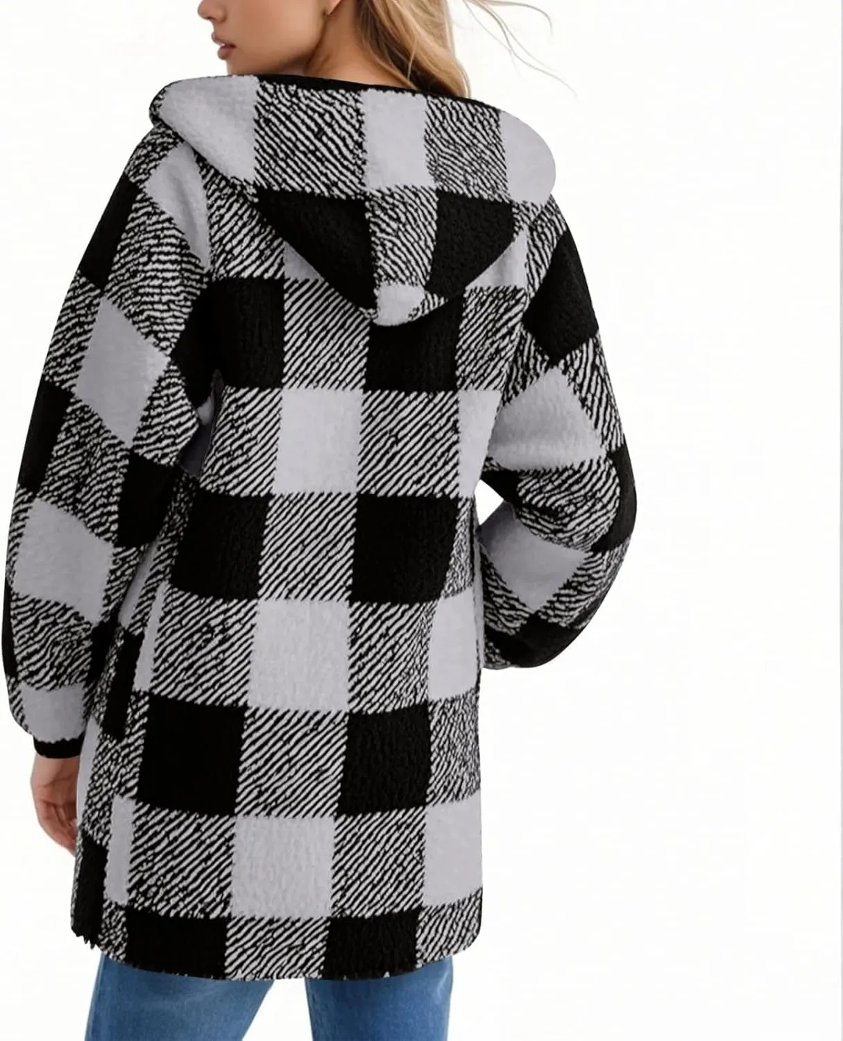Womens Plaid Flannel Fleece Jackets Fall Winter Sherpa Shackets Long Sleeve Button Down Coats Shirt Casual Jacket