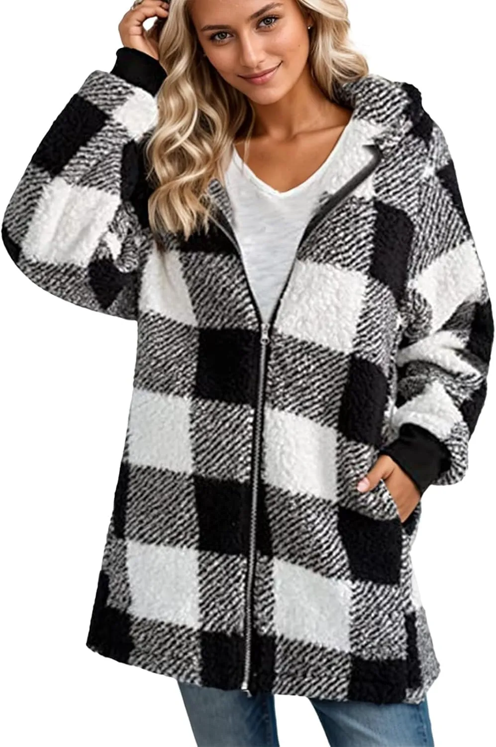 Womens Plaid Flannel Fleece Jackets Fall Winter Sherpa Shackets Long Sleeve Button Down Coats Shirt Casual Jacket