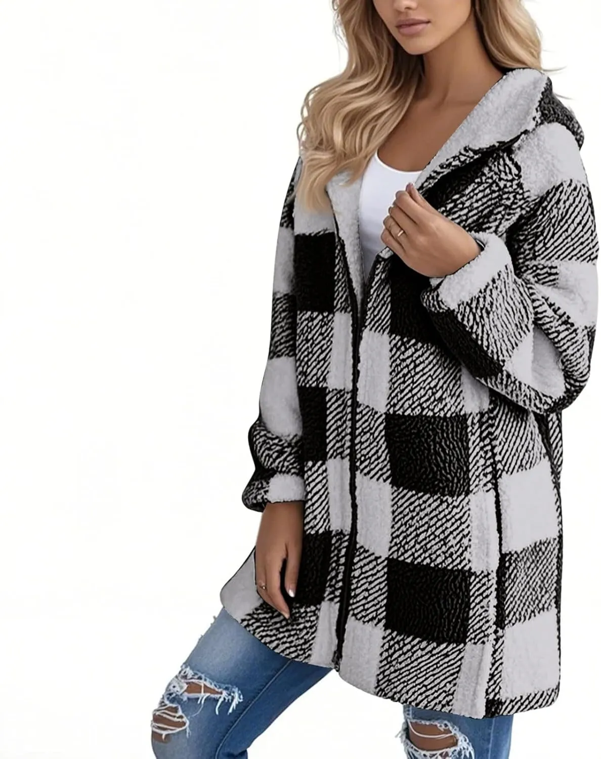 Womens Plaid Flannel Fleece Jackets Fall Winter Sherpa Shackets Long Sleeve Button Down Coats Shirt Casual Jacket