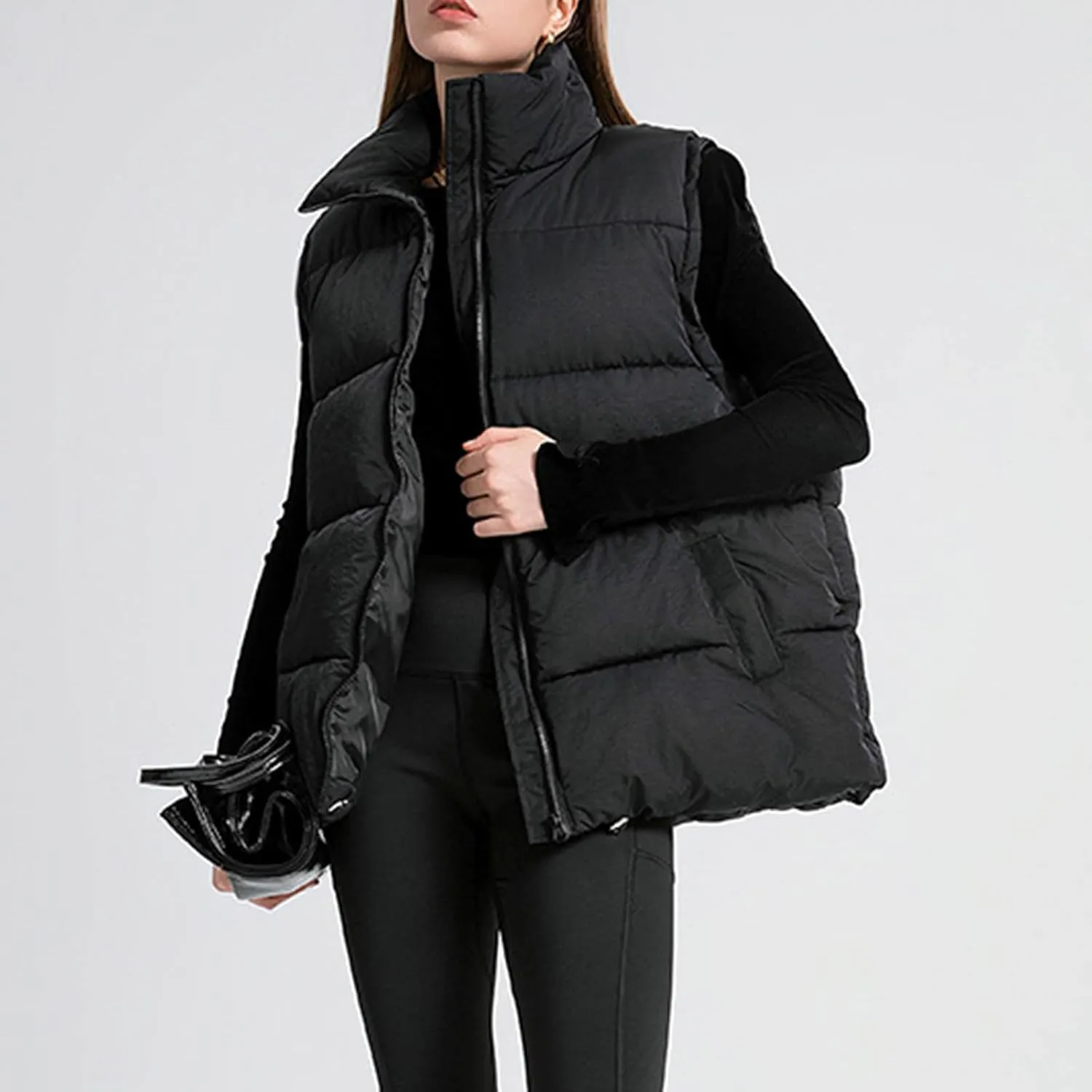Women's Puffer Vest Sleeveless Lightweight Bomber Jacket Packable Sherpa Down Coat Warm Quilted Vest with Pocket