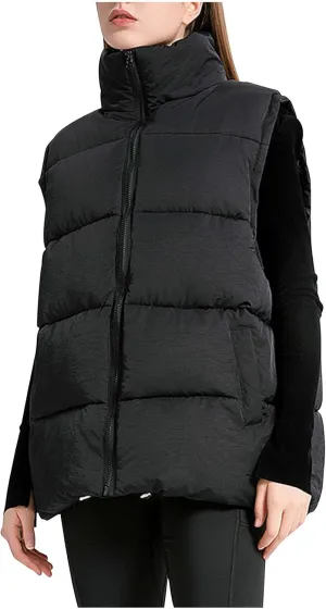 Women's Puffer Vest Sleeveless Lightweight Bomber Jacket Packable Sherpa Down Coat Warm Quilted Vest with Pocket