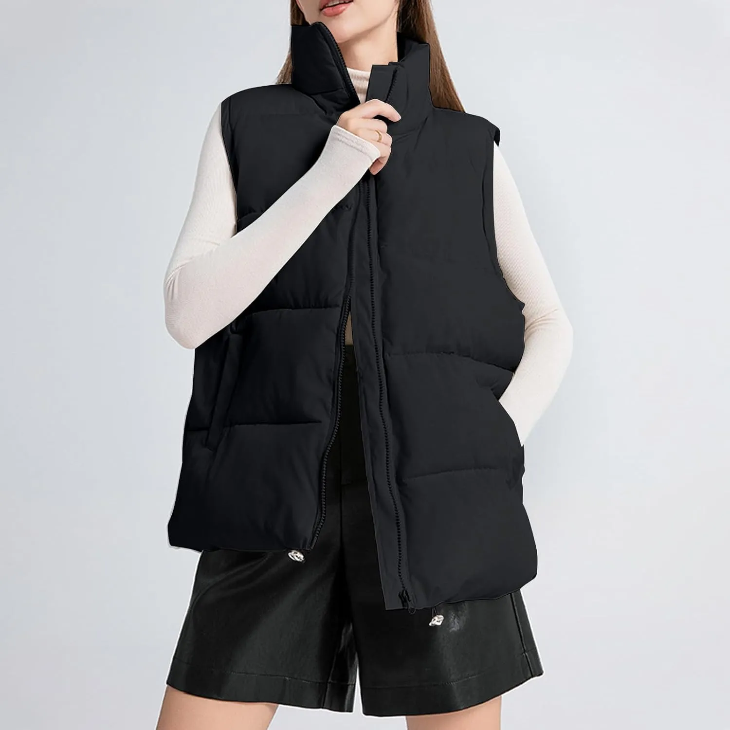 Women's Puffer Vest Sleeveless Lightweight Bomber Jacket Packable Sherpa Down Coat Warm Quilted Vest with Pocket