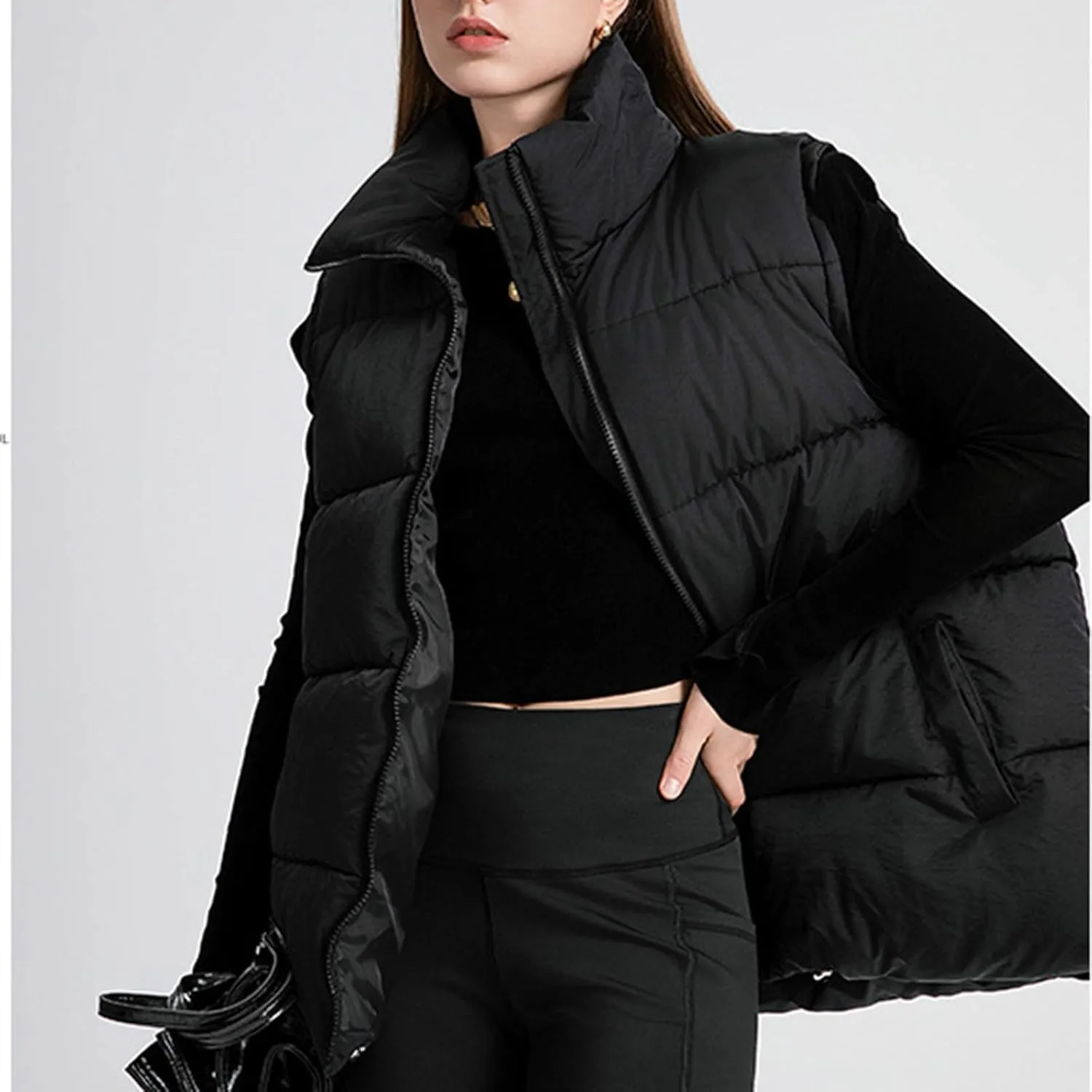Women's Puffer Vest Sleeveless Lightweight Bomber Jacket Packable Sherpa Down Coat Warm Quilted Vest with Pocket