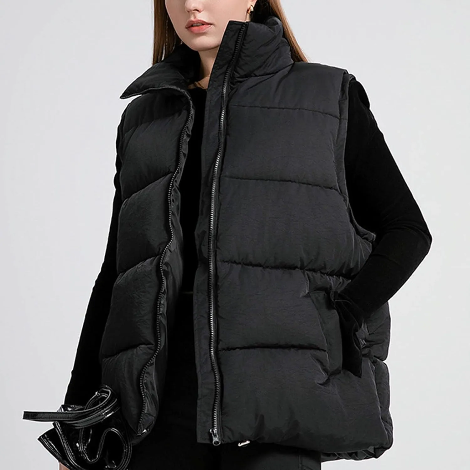 Women's Puffer Vest Sleeveless Lightweight Bomber Jacket Packable Sherpa Down Coat Warm Quilted Vest with Pocket