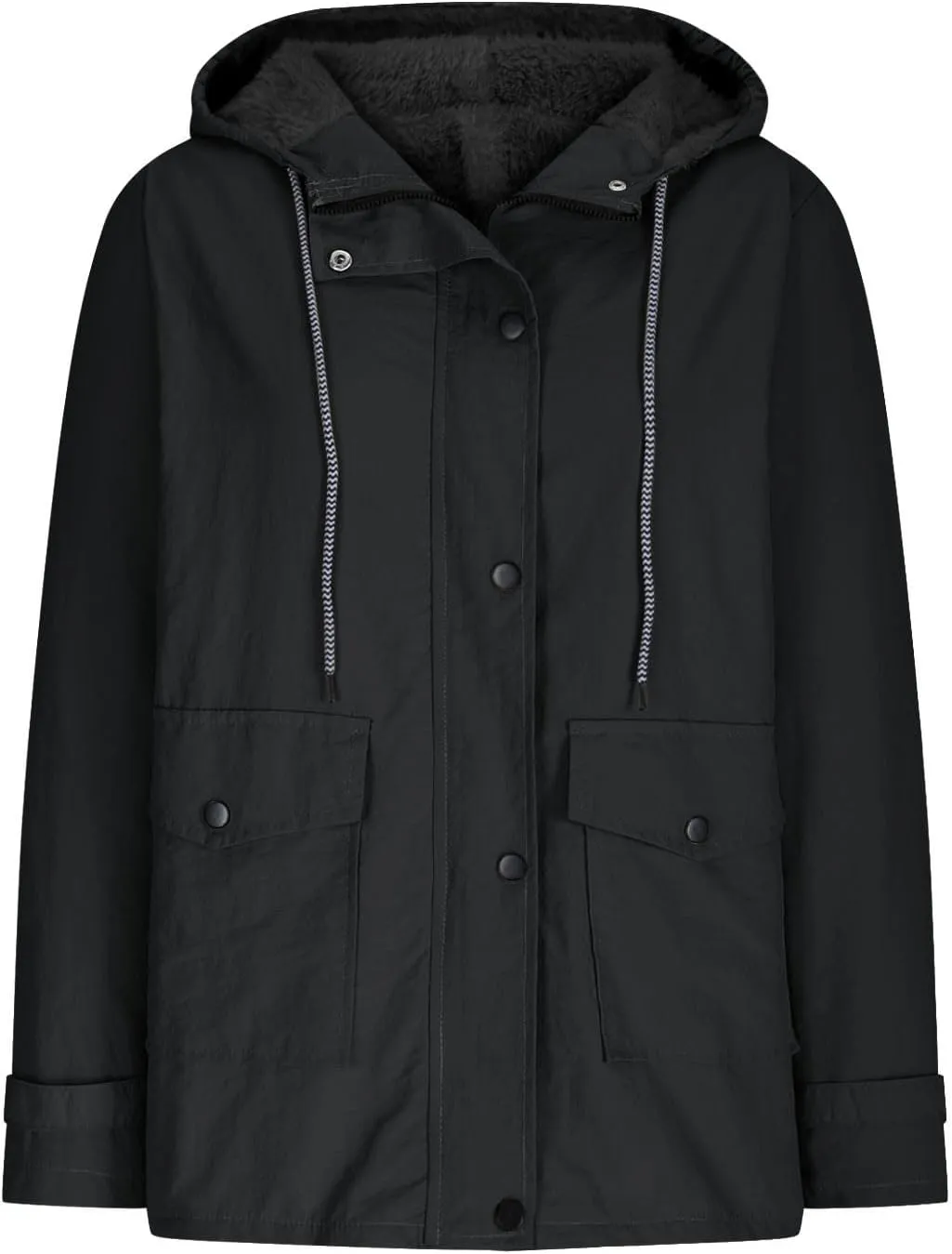 Womens Rain Jackets with Hood Waterproof Casual Fleece Lined Lightweight Rain Coat Plus Size Outdoor Trench Coat