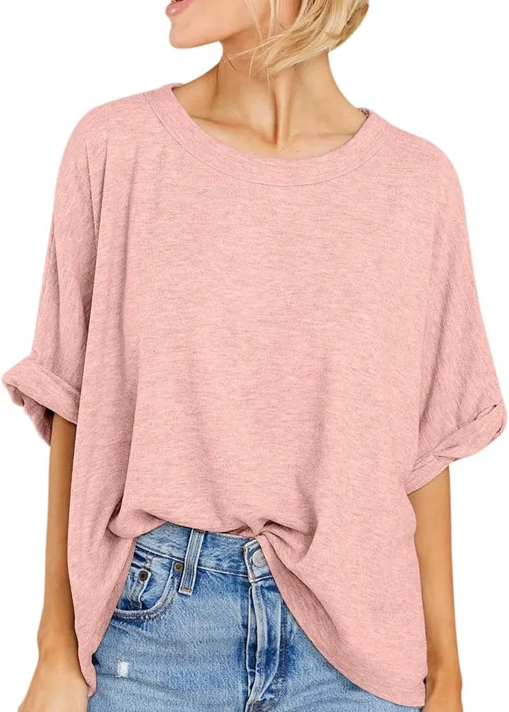 Womens Short Sleeve Oversized Tops Crewneck Summer Basic Casual Loose T-Shirt