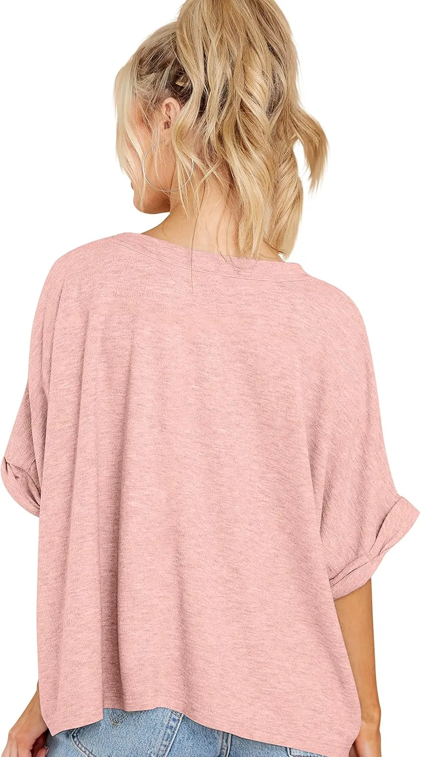 Womens Short Sleeve Oversized Tops Crewneck Summer Basic Casual Loose T-Shirt