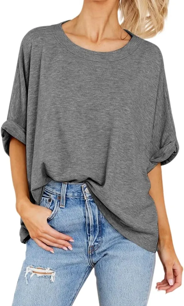 Womens Short Sleeve Oversized Tops Crewneck Summer Basic Casual Loose T-Shirt
