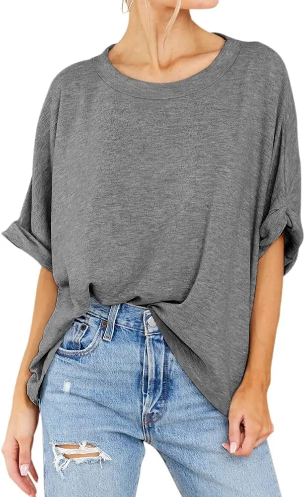 Womens Short Sleeve Oversized Tops Crewneck Summer Basic Casual Loose T-Shirt