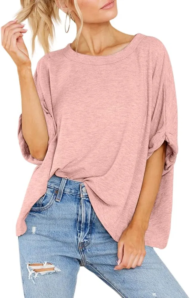 Womens Short Sleeve Oversized Tops Crewneck Summer Basic Casual Loose T-Shirt